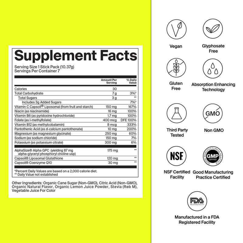 [Australia] - Electrolyte Powder Packets - Workout Recovery & Hydration Drink Mix with Liposomal Glutathione, Vitamin C & Methylated B Vitamins - Mango Lemonade (7 Sticks) 7 Pack 