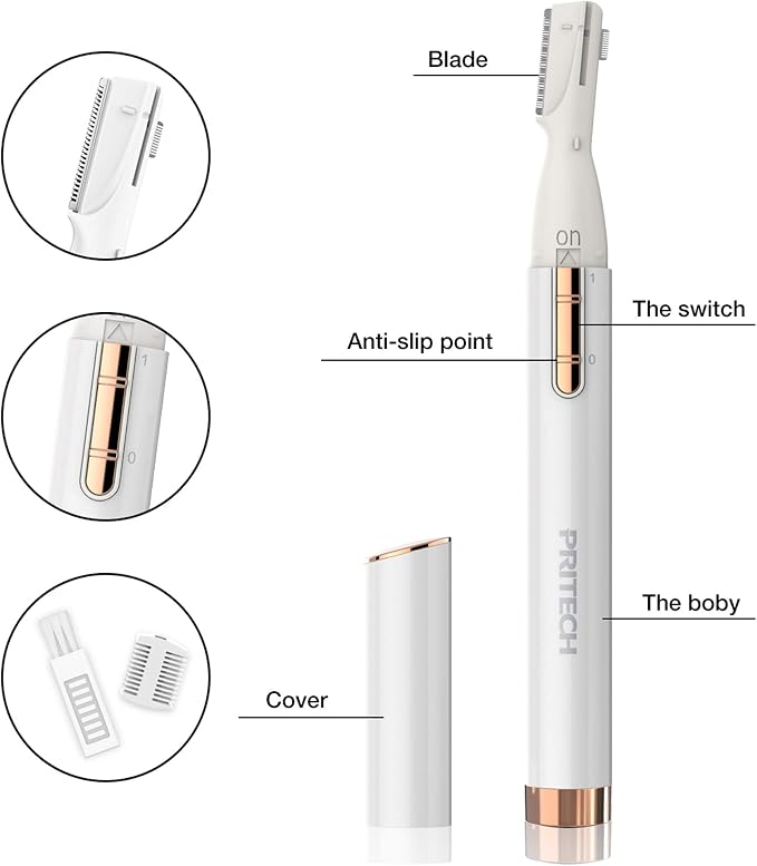 2025 Eyebrow Trimmer Facial Shaver for Women - Painless Facial Hair Remover, Mini Personal Grooming Tool with Combs White