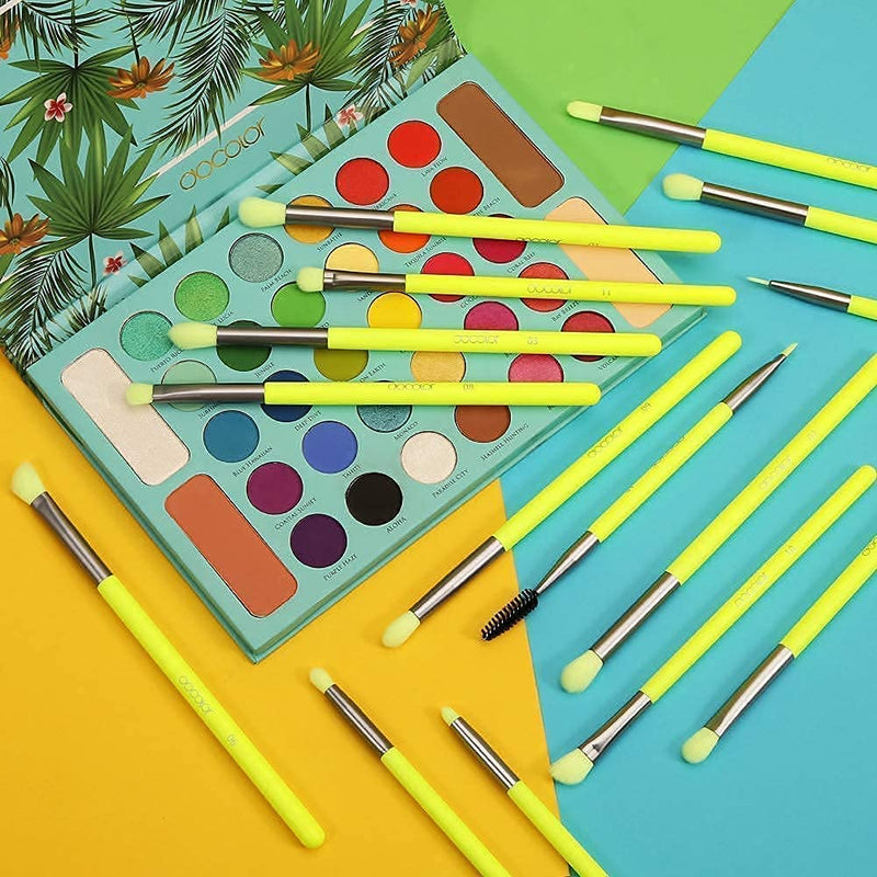 [Australia] - Docolor 15Piece Eye Makeup Brushes Set + 34 Colors Tropical Eeyshadow Palette Pigmented Matte Shimmer Metallic Blendable Soft Cream Powder Makeup Eye Shadow Palettes for Christmas Gift 