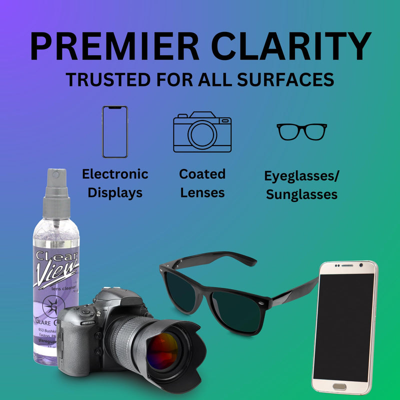 [Australia] - Glare Guard Clear View Lens Cleaner, Anti-Streak Glasses Cleaner, Anti-Glare Pro-Grade Reading Glass Eyeglass Spray, Alcohol-Free Sunglass Solution, Static Screen Clean, Fog Camera No Scratch 4oz 