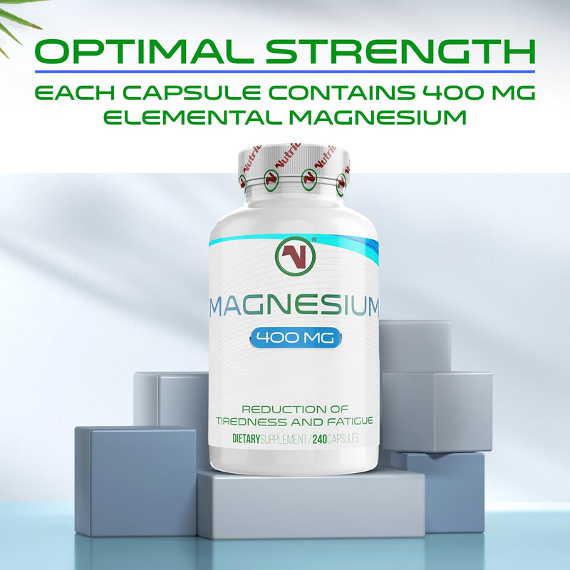 Mega Strong Magnesium Capsules 400mg | 240 Easy to Swallow Supplements | 8 Months Supply | Reduce Tiredness and Fatigue 240 count (Pack of 1)