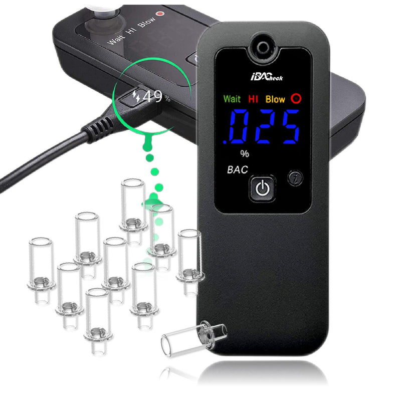 Rechargeable Breathalyzer and Last 200 Test After Full Charged, 10 Memories and LED Display Black 088