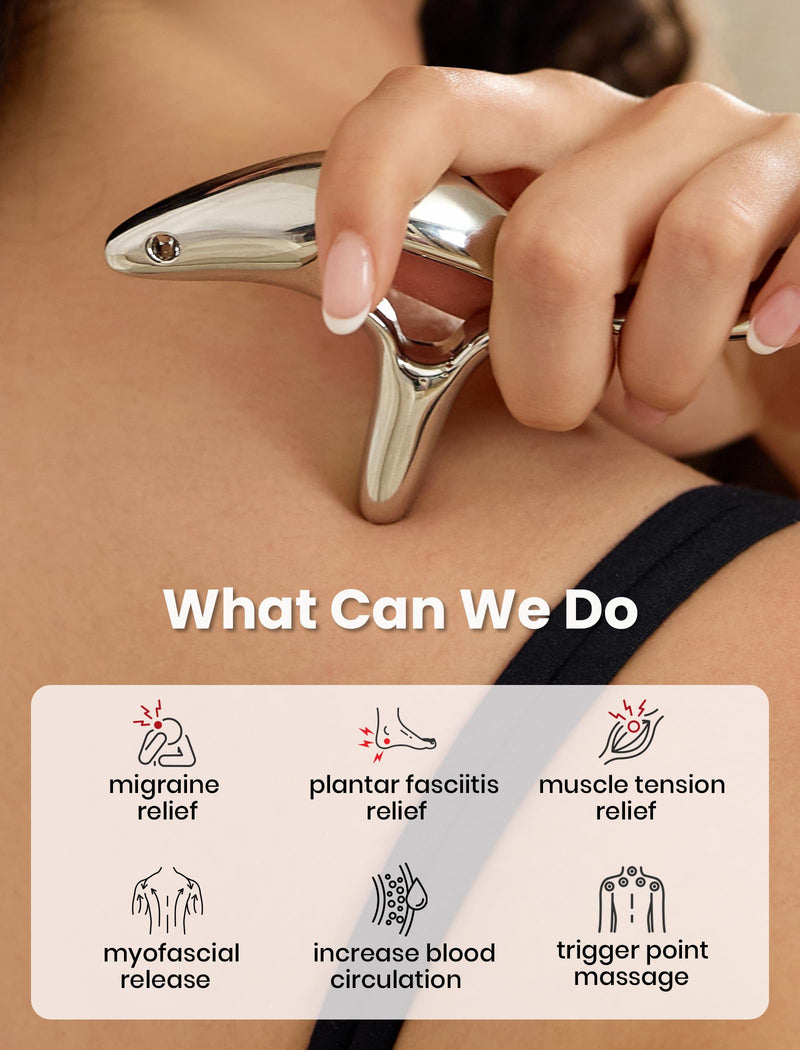 [Australia] - lifechill Trigger Point Massage Tool for Deep Tissue Massage & Gua Sha, Muscle Scraper Tool for Full Body Pain Relief, Thumb Saver Acupressure Tool, FSA HSA Eligible Silver 
