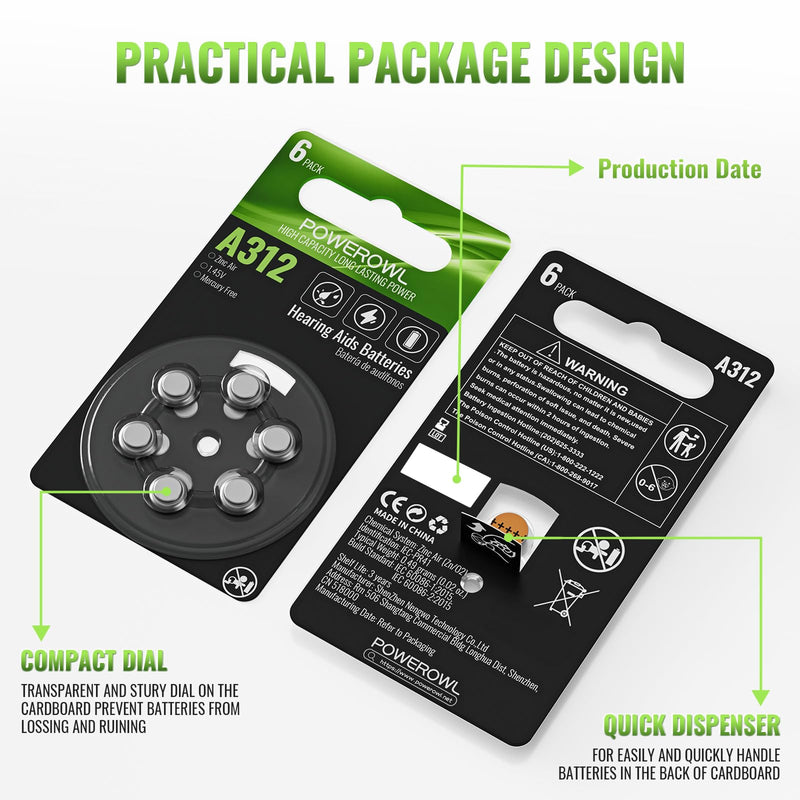 [Australia] - POWEROWL Hearing Aid Batteries Size 312, High Capacity Cell, Long Lasting 312A battery, 24 Count 