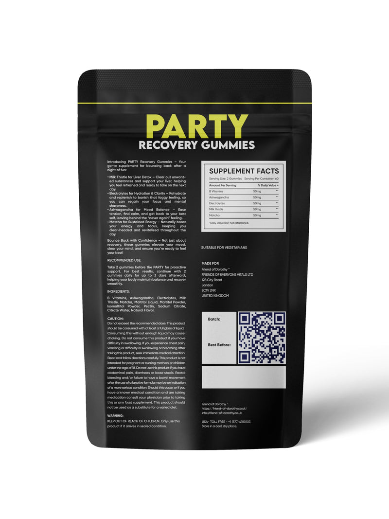 Post-Party Recovery Gummies with Hydration & Liver Support, Milk Thistle | Supports Hydration, Liver Health, Energy & Antioxidant Recovery, Milk Thistle, Vitamin C, B Vitamins, Electrolytes, Non-GMO