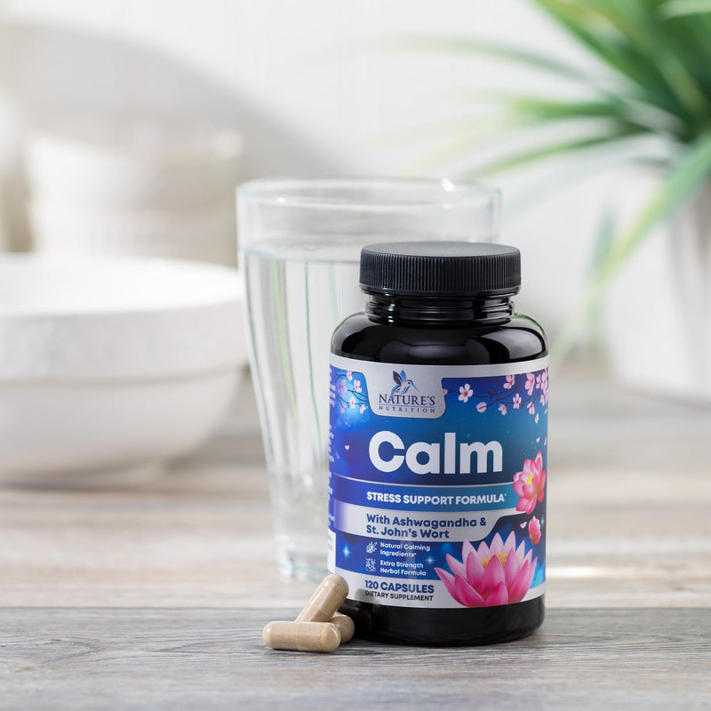 [Australia] - Stress Support Supplements for Mood & Calming with Ashwagandha, GABA, Magnesium, 5-HTP, L-Theanine & B Vitamins, Natural Immune & Stress Support to Relax, Focus, Unwind - Vegan, Non-GMO - 120 Capsules 120 Count (Pack of 1) 
