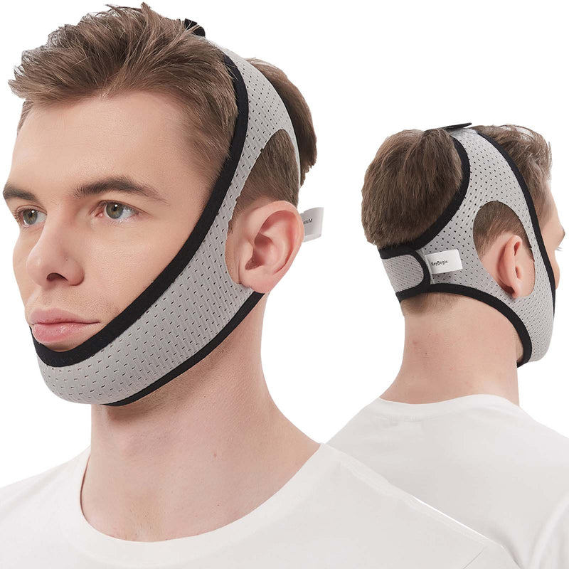 [Australia] - Anti Snoring Chin Strap for Cpap Users, KeyBegin Adjustable Chin Strap for Snoring Chin Strap for Sleeping, Upgraded Cpap Chin Strap to Keep Mouth Closed While Sleeping(Grey) 
