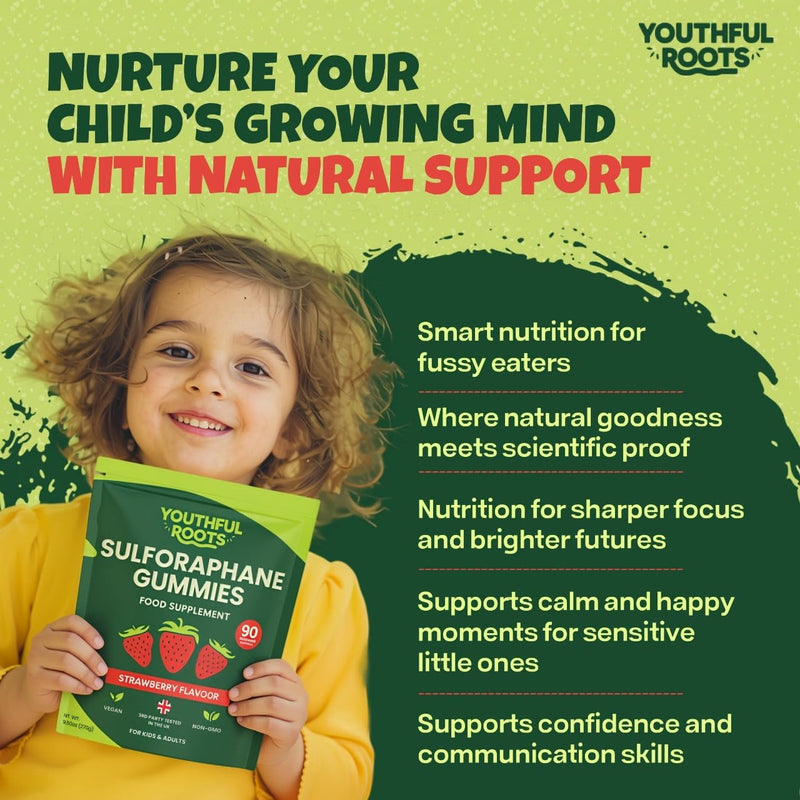 Sulforaphane Supplement Gummies | Broccoli Sprout Extract with 34.5mg Glucoraphanin, Antioxidant, Multivitamin A to K, Zinc | 90 Gummies with Strawberry Flavour | Immune & Mood Support