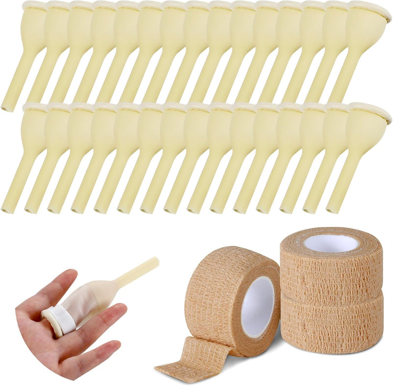 [Australia] - 30 Pcs External Condom Catheter for Men Bulk Latex Male External Condom Catheters with 3 Rolls Fixer Incontinence Supplies for Home Use Individually Wrapped 
