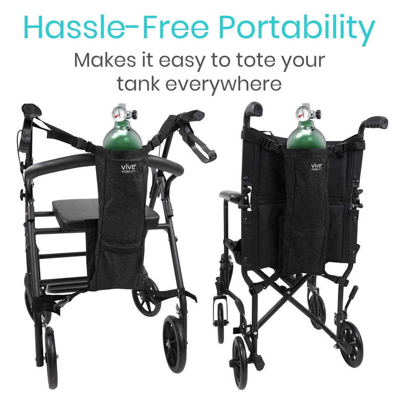[Australia] - Vive Oxygen Tank Holder for Wheelchair - Portable Medical Cylinder Backpack for Travel - Carrier Accessories Bag for Walker, Rollator, Scooter - Case Fits Canister Sizes M2, M4, M6, M9, C, D, E Black 