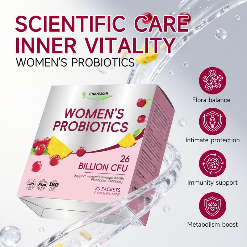 Probiotics for Women, Vaginal Probiotic Powder, 26 Billion CFU | Womens Intimate Probiotics, Cranberry Prebiotic for Feminine pH & Odour Control, Daily Drinkable Powder Sachets, 30 Packets
