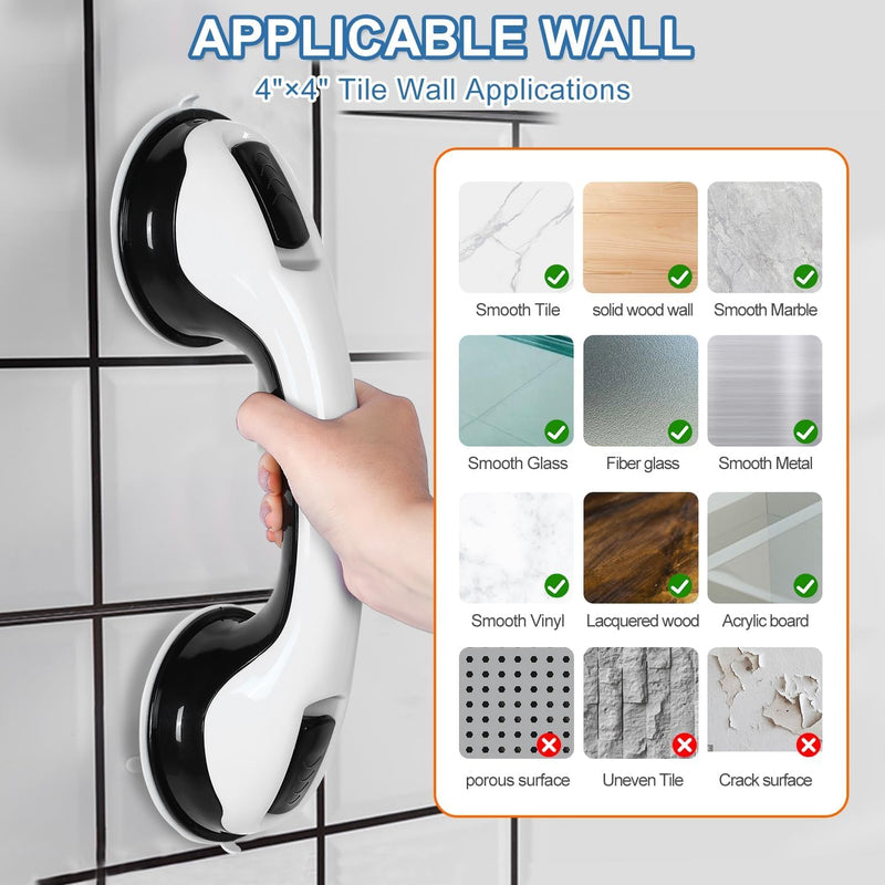 [Australia] - Grab Bars for Bathtubs and Showers, 2 Pack Shower Handle 12 Inch Strong Suction Shower Bar, Safety Bars for Shower Chair, Bathroom Grab Bar for Senior -Black White Black/White 