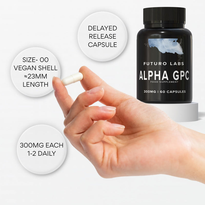 Alpha GPC Choline Supplement 600mg per Serving (High Strength) Cognitive Supplements for Memory, Mood & Motivation - Lab Tested, Non-GMO, Nootropic for Brain Made in the UK (60 300mg Capsules)