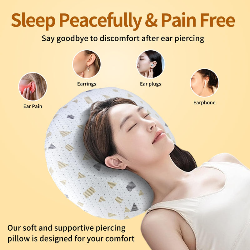 [Australia] - Ear Piercing Pillow for Side Sleepers, Donut-Shaped Ear Relief Pillow, Post-Piercing Recovery and Ear Pain, White with Gold and Grey Pattern 