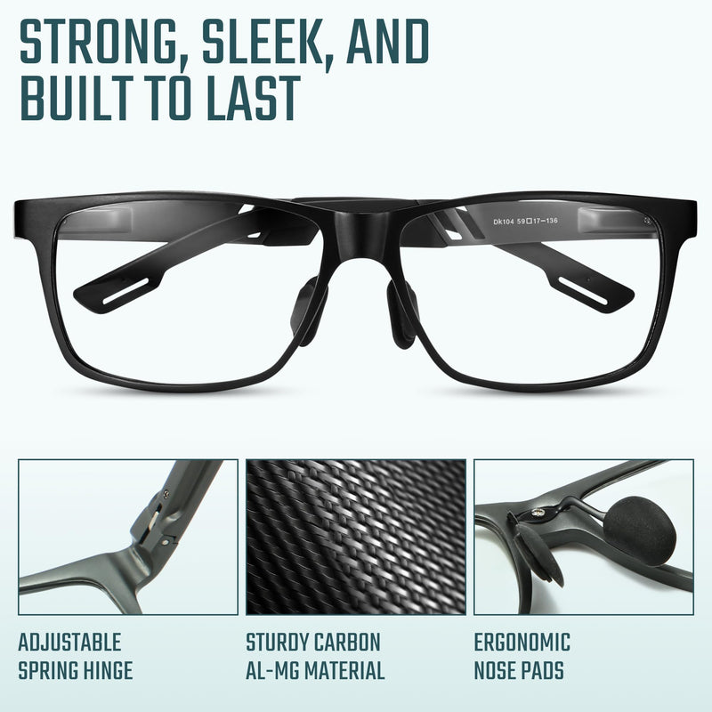 [Australia] - Carbon Blue Light Blocking Glasses Men for Computer, Gaming, Metal Frame Green Light Protection Night Driving Glasses for Man Black Clear 