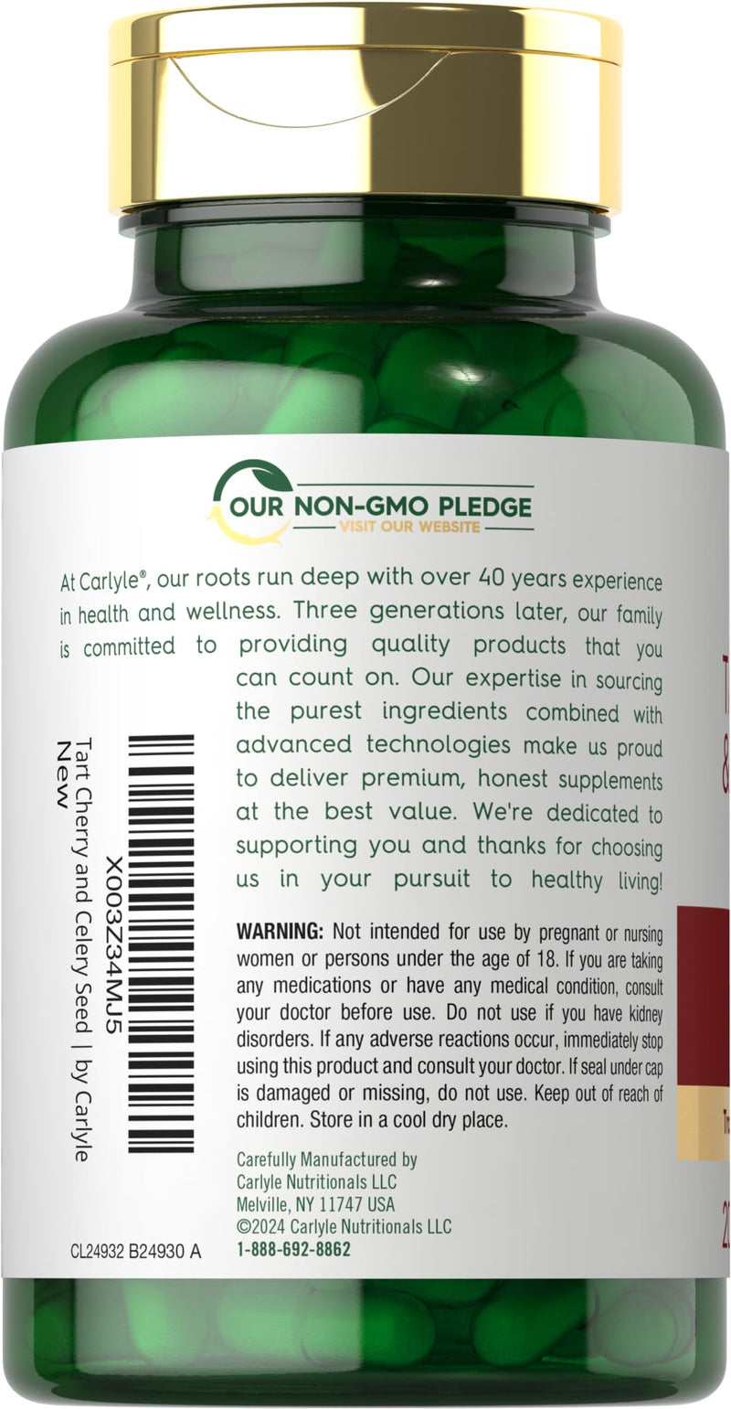 [Australia] - Carlyle Tart Cherry and Celery Seed Supplement | 200 Capsules | Vegetarian, Non-GMO, and Gluten Free 