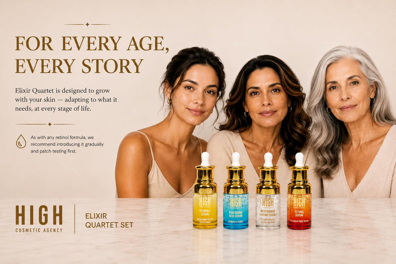 ELIXIR QUARTET™ – 4-Piece Facial Serum Set | Vitamin C, Hyaluronic Acid, Nicotinamide & Retinol | Complete AM & PM Skincare System | Full-Size Facial Serum Kit Fragrance Free 1 Fl Oz (Pack of 4)