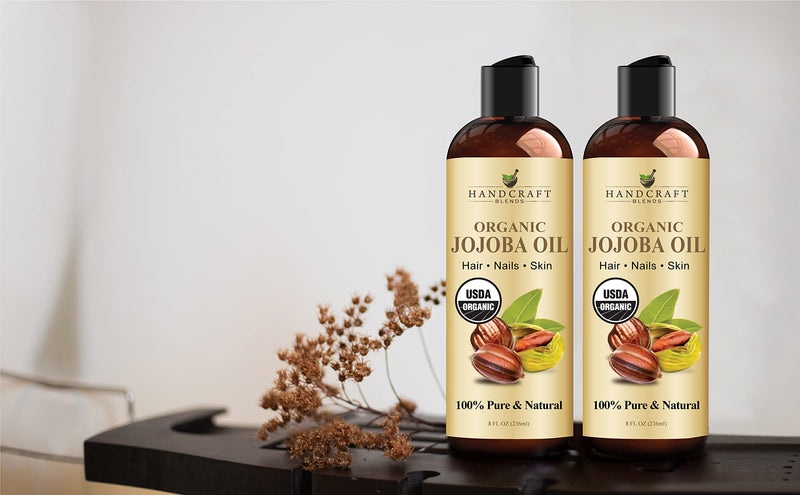 Handcraft Blends USDA Organic Jojoba Oil - 8 Fl Oz - 100% Pure and Natural - Premium Grade Oil for Face, Body and Hair - Anti-Aging Oil - Cold-Pressed and Hexane-Free 8 Fl Oz (Pack of 1)