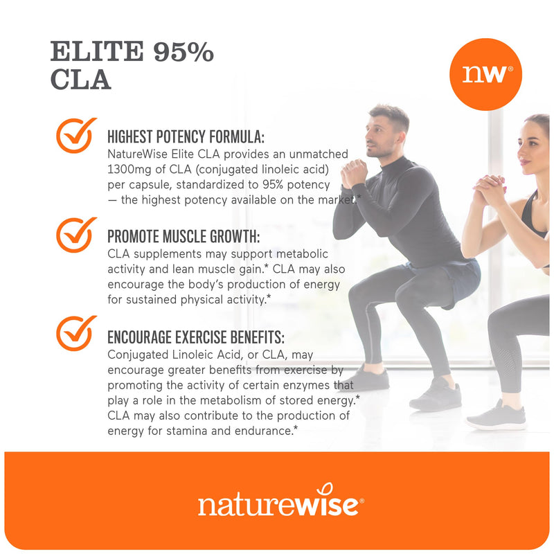 [Australia] - NatureWise CLA 1300 - CLA Supplement w/ 95% Active Conjugated Linoleic Acid for Women and Men, Non-Stimulating, Supports Weight & Fitness Goals - Non-GMO, Gluten Free - 180 Softgels[2-Month Supply] ECLA 1300 180 Count (Pack of 1) 