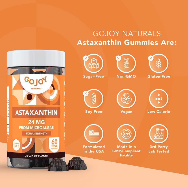 [Australia] - Chewable Astaxanthin Gummies - Natural Astaxanthin 24mg Antioxidant Supplement - Vegan, Non-GMO, Sugar-Free, Gluten-Free, Soy-Fee, 3rd Party Lab Tested - 2 Month Supply (60 Gummies) 