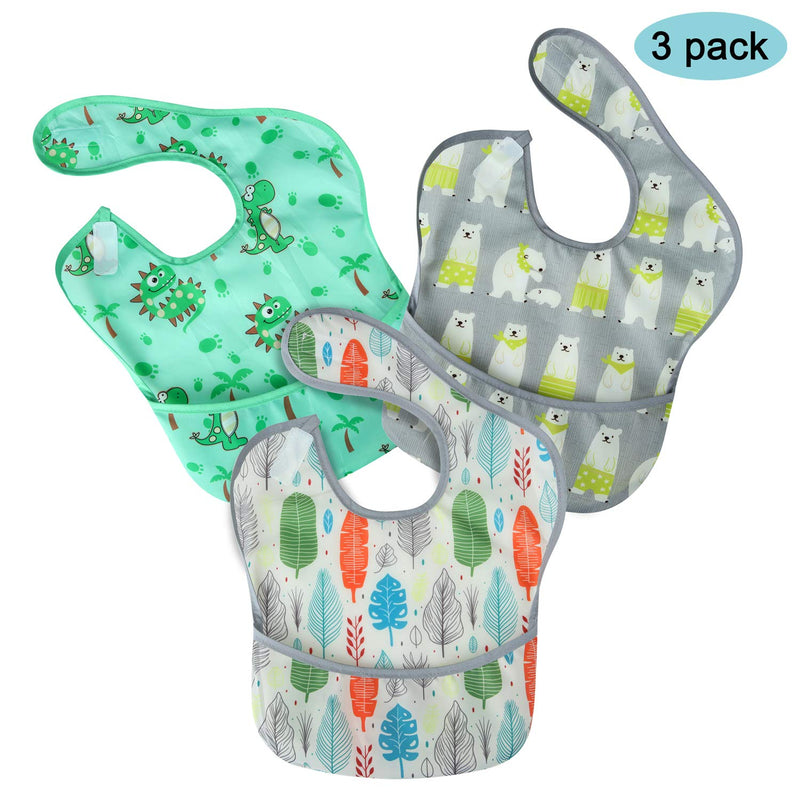 [Australia] - PandaEar 3 Pack Super Light Weight Baby Bib, Waterproof, Washable, Stain Oil and Odor Resistant 12-48 Months Boy & Girl 
