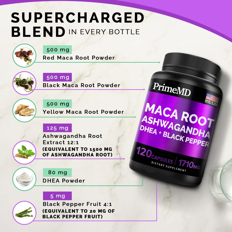 4-in-1 Liquid Biotin Collagen Keratin Saw Palmetto Drops (2 fl oz - 2 Pack) & 6-in-1 Maca Root Ashwagandha w Black Pepper Fruit (120ct) Bundle - Hair, Skin, Nails, Energy & Mood Support Supplement