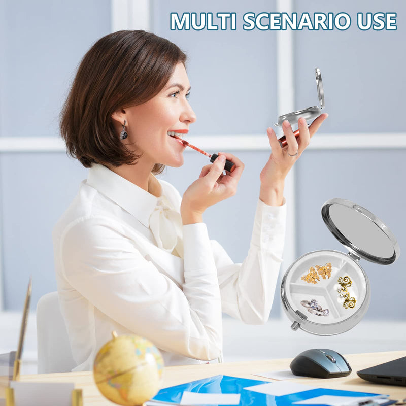 Pill Box 3 Compartment Medicine Pill Case,Portable Pill Box for Pocket or Purse Pill Box Decorative Metal Medicine Vitamin Organizer Unique Gift(4PCS) Set-4-style a 4 piece