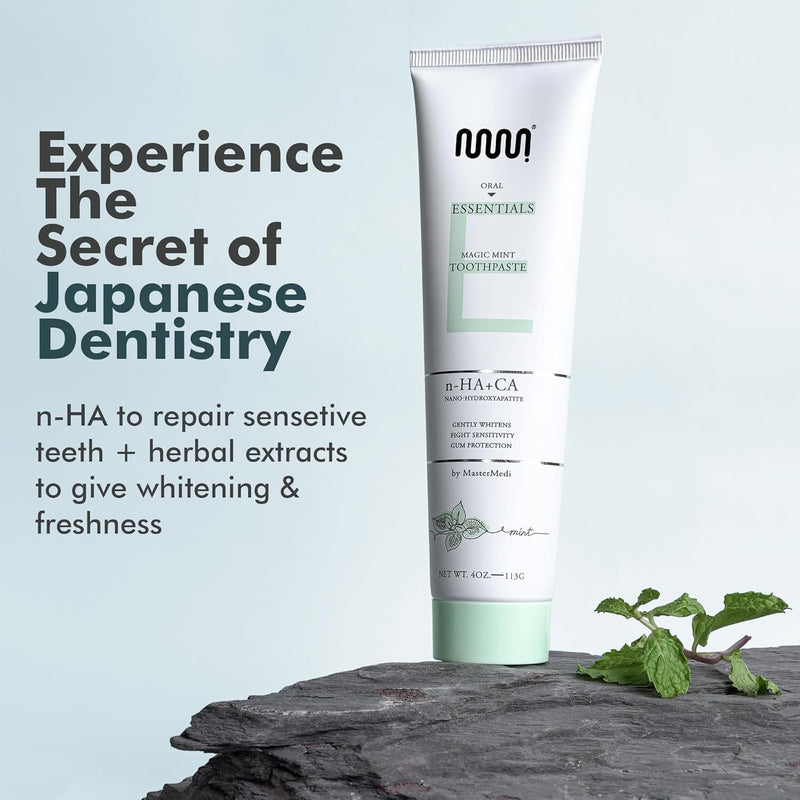 MasterMedi Nano Hydroxyapatite Toothpaste (Inspired by 10% nHA Formulas), Fluoride-Free, Whitening, Sensitive Teeth Care, Enamel Support, SLS Free, Xylitol, Magic Mint, 4 Oz (Pack of 2) A - Magic Mint (Pack of 2)