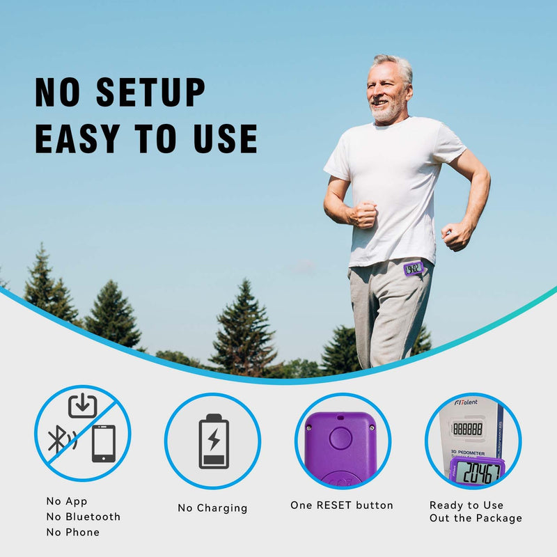 [Australia] - Pedometer for Walking Steps, 3D Accurate Simple Pedometer, Step Counter for Kids Men Women Seniors, Step Tracker with Clip Lanyard Purple 