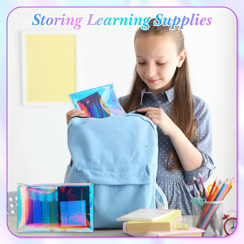 20 Pcs Holographic Makeup Bag Iridescent Cosmetic Pouch with Zipper Transparent Iridescent Purse Portable Travel Clear Pencil Pouch Waterproof Wallet Diaper Organizer for Women