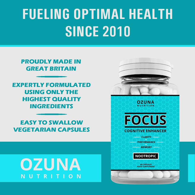 Focus Nootropic Supplement for Memory Brain Support – Natural Nootropic for Cognitive Support, Energy, Mental Clarity, and Concentration Boost – 60 Capsules