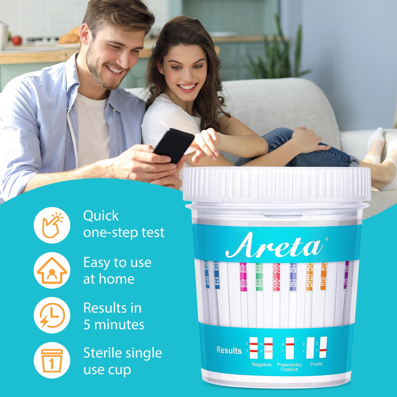 Areta Multi-Drug Test Cup - 12 Panel Home Urine Drug Testing Kit, 1 Pack | Detect for AMP OXY COC THC50 MET MOR OXY BAR BUP MDMA PCP MTD,ACDOA2-2124