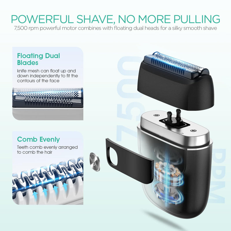 VOYOR Foil Shaver 2 in 1 Double Shavers for Men,Portable Electric Razor with Rechargeable Foil Razor Multifunction Grooming Barber Shaver IPX6 Washable Travel Shavers ER300 (Black) Black