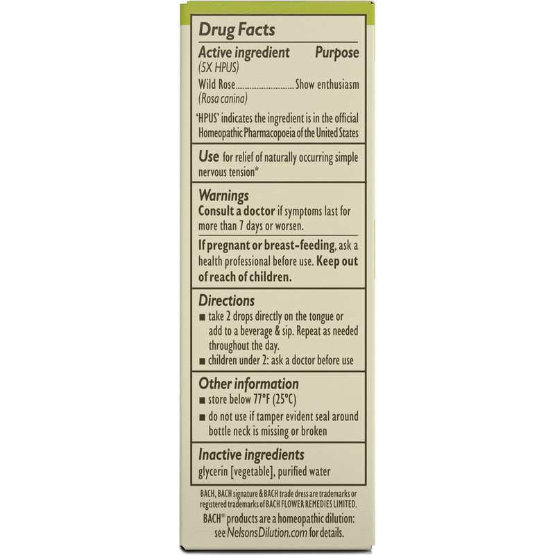 [Australia] - Bach Original Flower Remedies, Wild Rose for Enthusiasm (Non-Alcohol Formula), Natural Homeopathic Flower Essence, Holistic Wellness and Stress Relief, Vegan, 10mL Dropper 