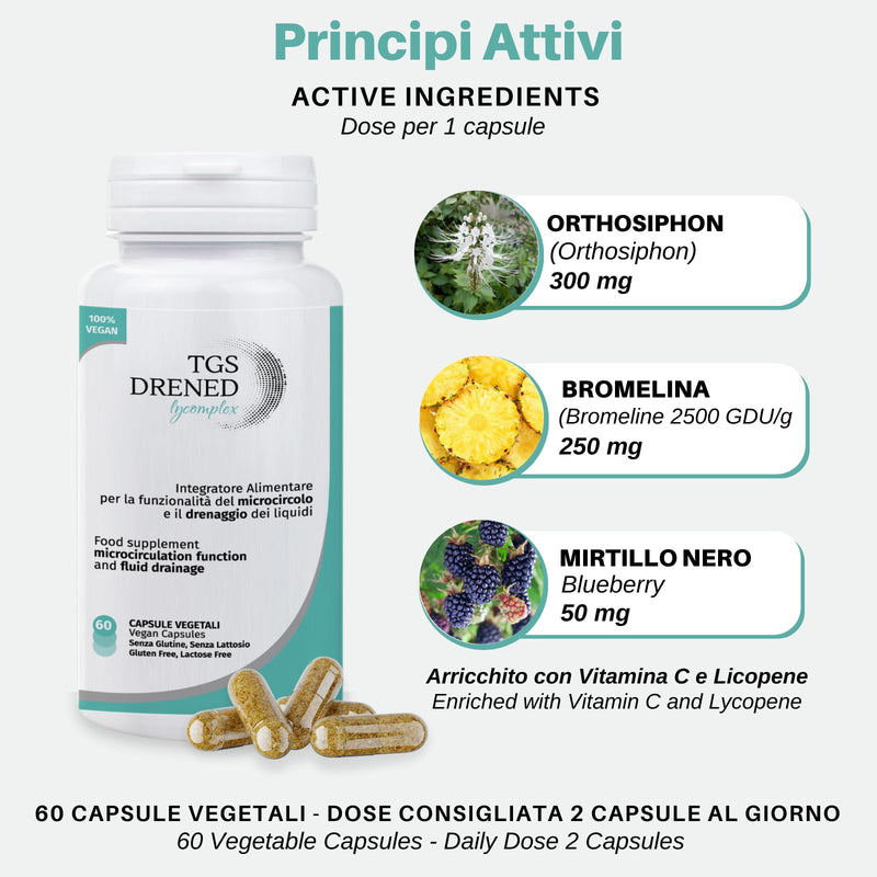 [Australia] - TGS Drened Lycomplex | Drainage Supplement | promotes microcirculation | with orthosiphon, bromelain and blueberry | 60 vegetable capsules 