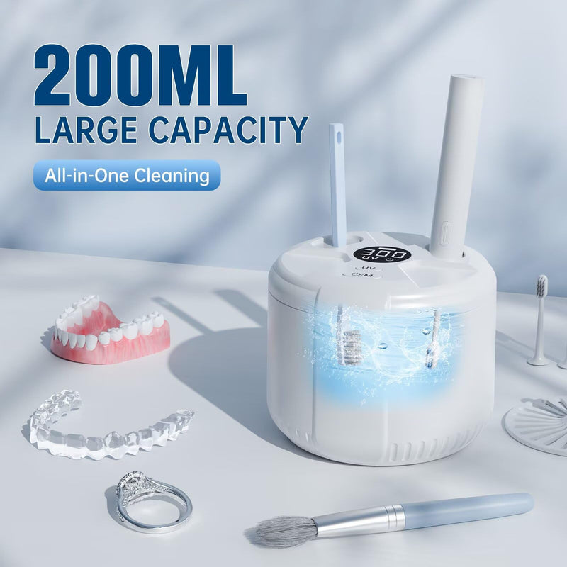 [Australia] - Ultrasonic Retainer Cleaner Machine, 45kHz Dental Cleaning Pod for Dentures, Aligners, Mouth Guards, Night Guards, Jewelry, Toothbrush, 5/10/15-Minute Timer, 200ML 