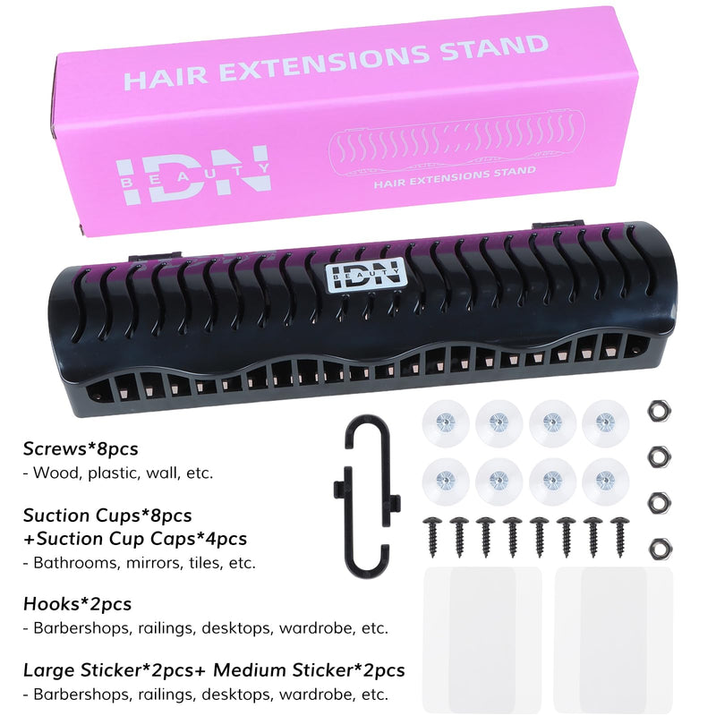 [Australia] - IDN BEAUTY Hair Extension Holder Stand for Styling, 4 Installation Modes With Tool, Black Hair Extension Holder Designed to Securely Hold Your Extensions for Washing, Styling, Packing and Storing 