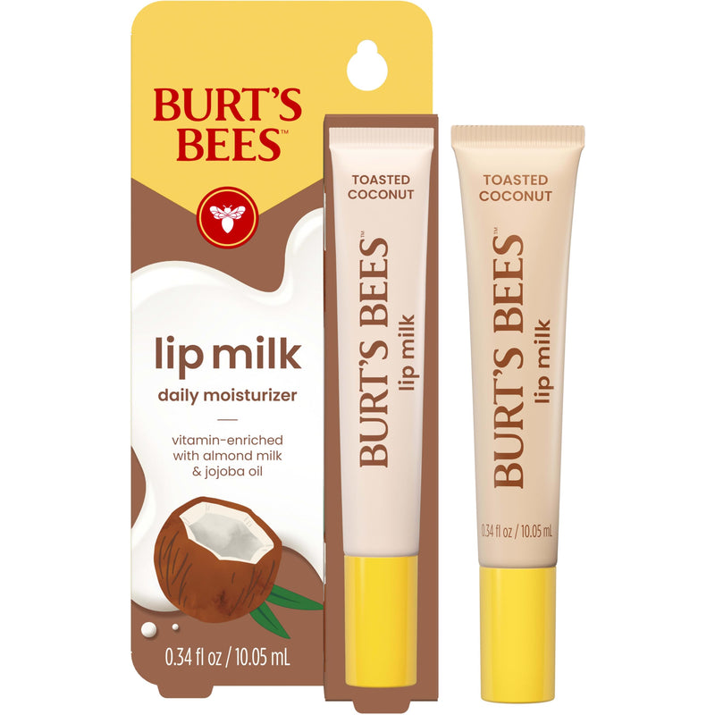 Burt’s Bees Lip Milk, Daily Lip Moisturizer, Toasted Coconut, Vitamin Enriched Moisturizing Lip Balm with Almond Milk and Jojoba Oil, Hydrating for Softer Lips, 1 Tube, 0.34 Fl Oz 1 Count (Pack of 1)