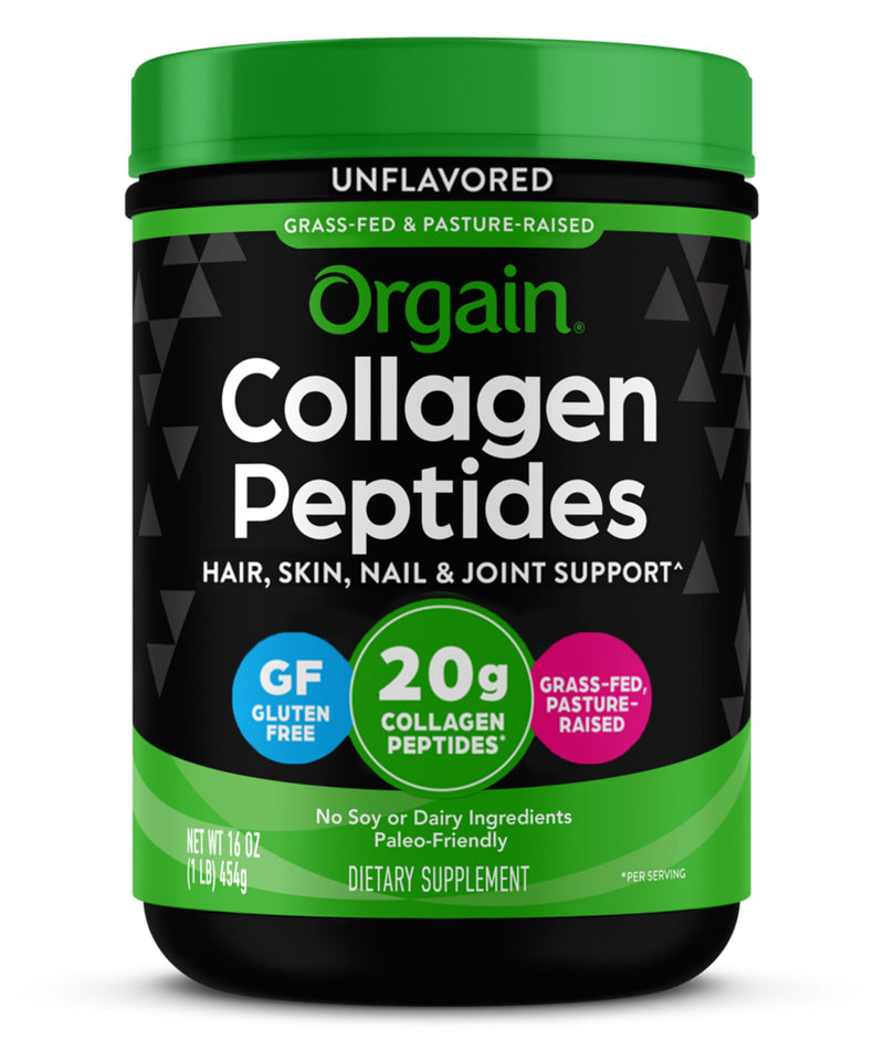 Orgain Hydrolyzed Collagen Peptides Powder, Country Farms Super Greens Powder, 50 Organic Superfoods