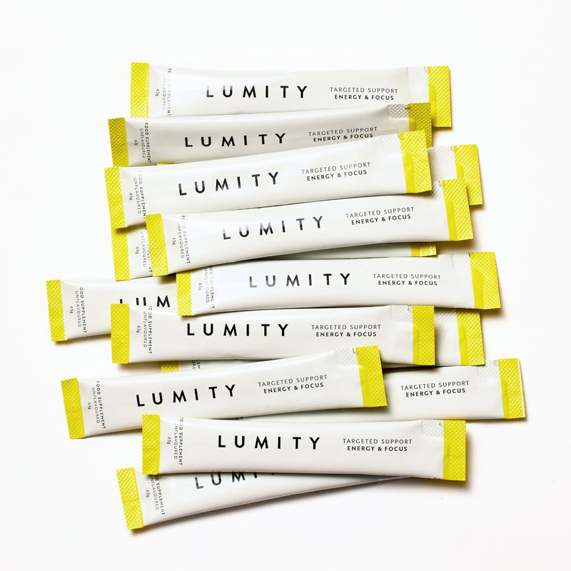 Lumity Energy & Focus Powder Multivitamin with Vitamin B6 & B12 & Lions Mane - Minerals, Biotin & Creatine Monohydrate for Cognitive Function, Enhanced Performance - Caffeine Free (14 Sachets)