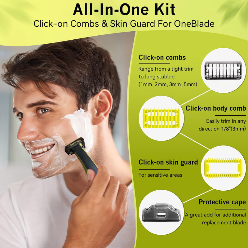 [Australia] - Trimming attachment set for O Blade razors, 1/2/3/5 mm comb attachments, skin protection & body comb, compatible with QP2520 QP2530 QP2620 QP2630, 6-piece accessories including cleaning brush attachment 