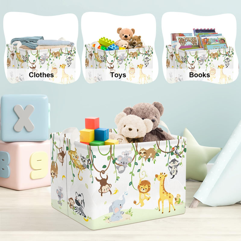 [Australia] - Clastyle Vine Woodland Animal Baby Basket Stuffers Toddler Gift Toy Chest Box Bin Organizer Nursery Room Decor Rectangle Elephant Giraffe Lion Clothes Book Storage Basket 
