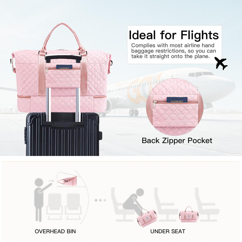 Travel Duffle Bag for Women Weekender Bags with Shoe Compartment Overnight Carry On Gym Tote Bag with Toiletry Bag Pink