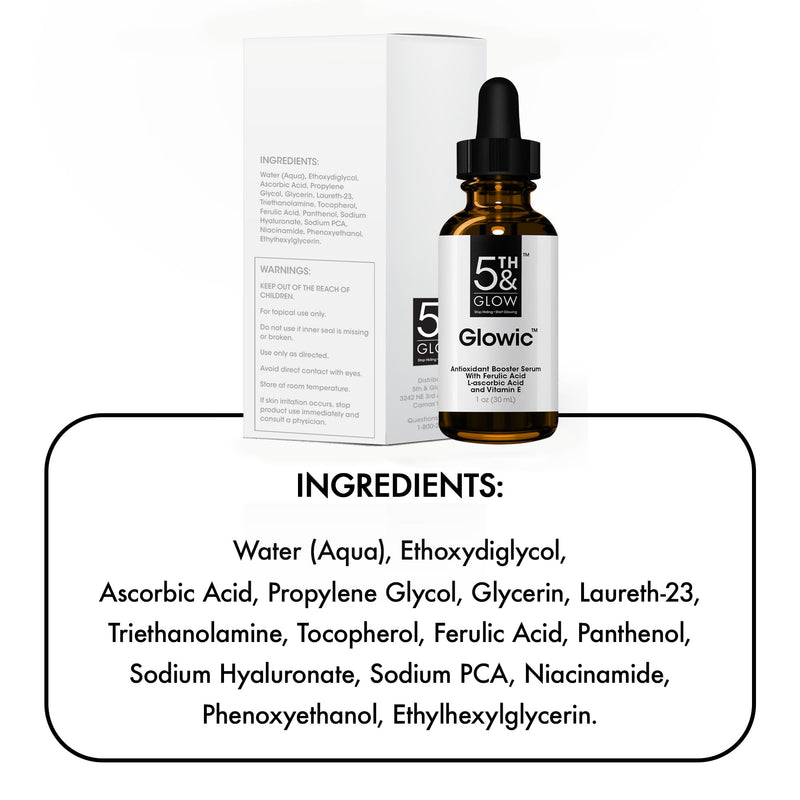 Glowic - Vitamin C Serum for Dark Spots and Fine Lines - Hyaluronic Acid | Antioxidant Serum, Dark Spot and Tone Support, Ferulic Acid and Niacinamide, Morning and Night, Cruelty-Free