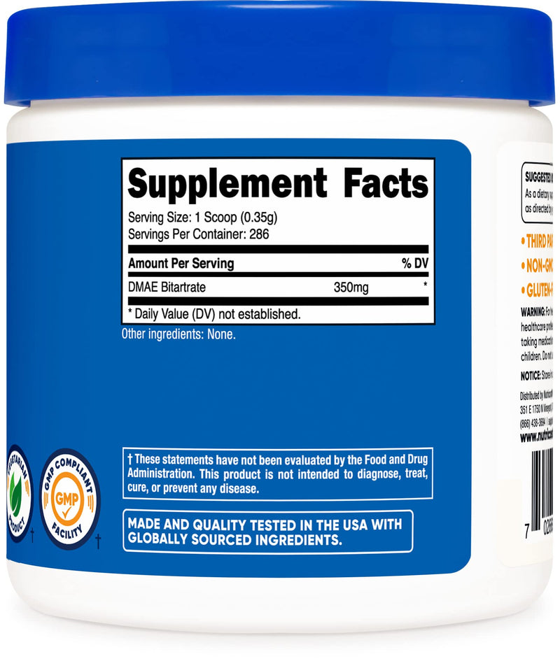 [Australia] - Nutricost Pure DMAE-Bitartrate Powder 100 Grams 286 Servings (Pack of 1) 