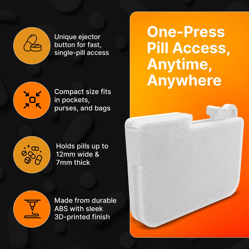 SplashNColor Travel Pill Organizer with Ejector - Portable Pill Case, ABS Material, Fits Pills up to 12mm Dia and 7mm Thickness - Travel Essentials, Pocket Purse Medicine Vitamin Holder - White 3 Pack