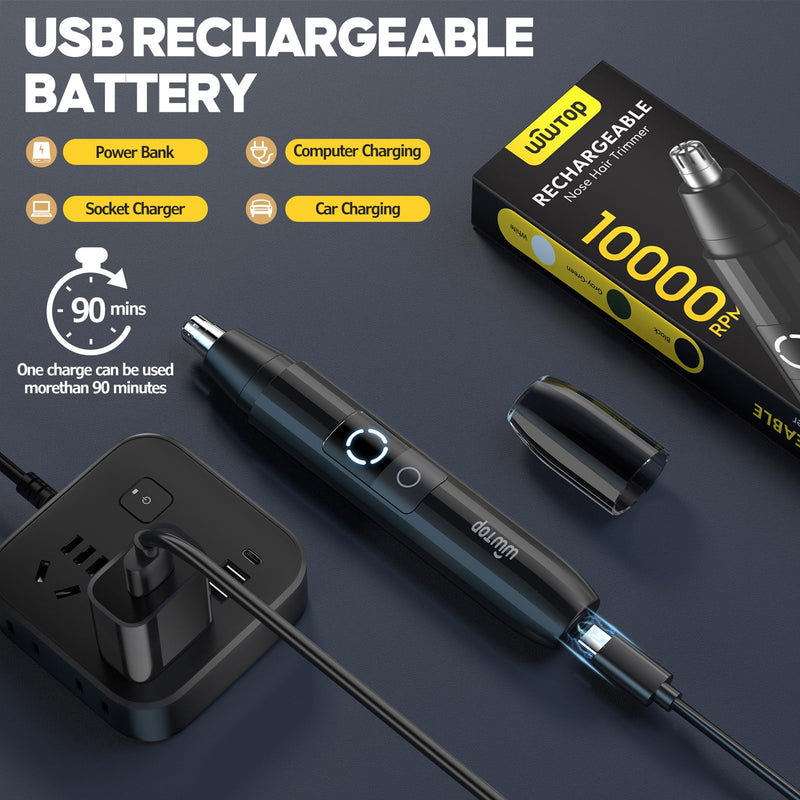 [Australia] - Nose Hair Trimmer Men, USB Rechargeable Nose Hair Trimmer Ear Hair Trimmer 2 in 1 Set, Professional Painless Nose Trimmer Facial Hair Trimmer for Men Women, 2 Replacement Heads (Black) Black 