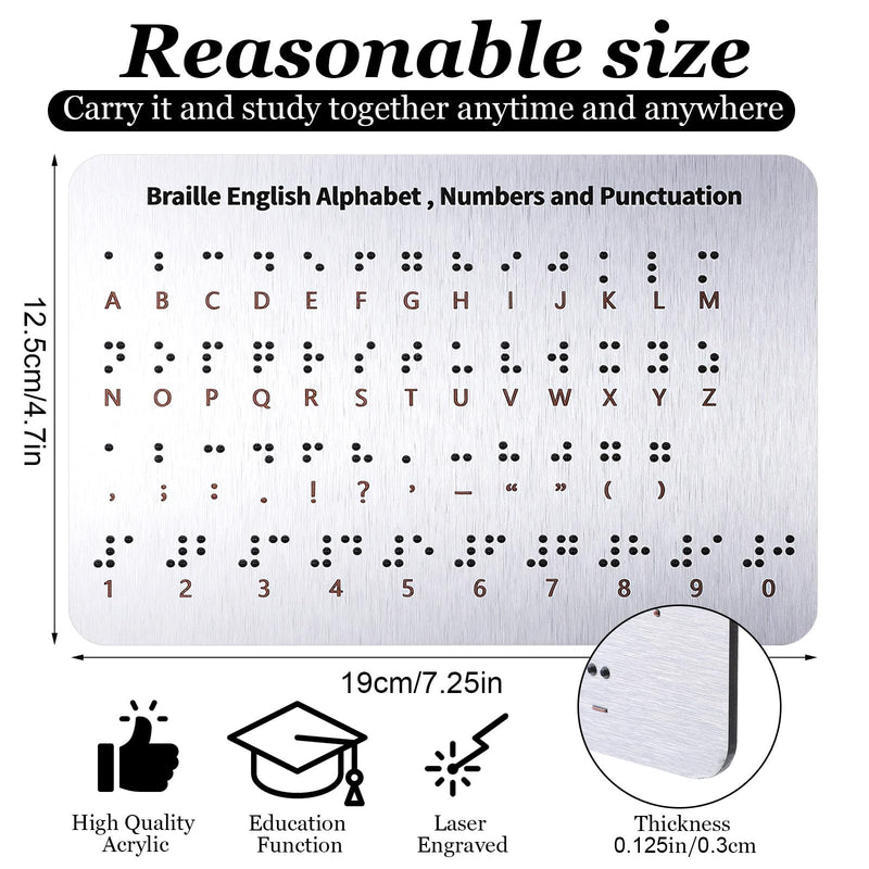 Braille Alphabet Board, Aluminum Letter Fingerboard Portable Teaching Aid Board Braille Gifts Alphabet Chart Visually Impaired Products for Beginners Blind Children Adults(Sliver)