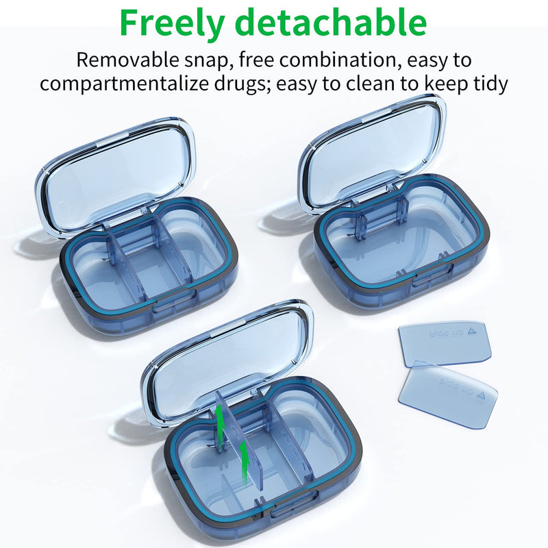 [Australia] - 2 Pack 3 Compartment Small Pill Box, Moisture Proof Pill Case, Travel Pill Organizer for Pocket Purse, Daily Portable Medicine Vitamin Box, Fish Oil Box, Supplement Box Green+blue 