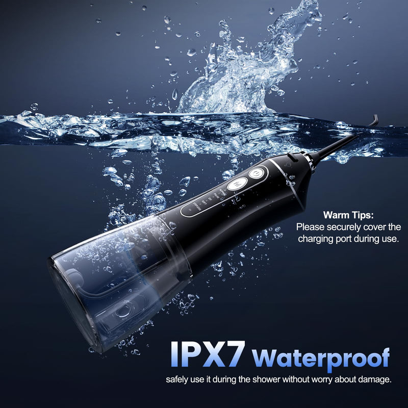 [Australia] - Water Flosser for Teeth Cleaning and Flossing, 5 Modes Rechargeable Cordless Oral Irrigator 320ml Water Tank Teeth Cleaner, IPX7 Waterproof Portable Electric Dentel Flossers for Home and Travel,Black Black 